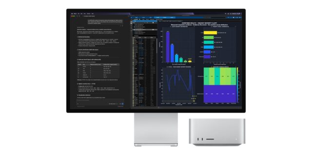A Mac Studio with an Apple monitor