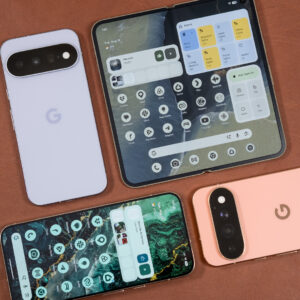 Pixel 11 phones on leather