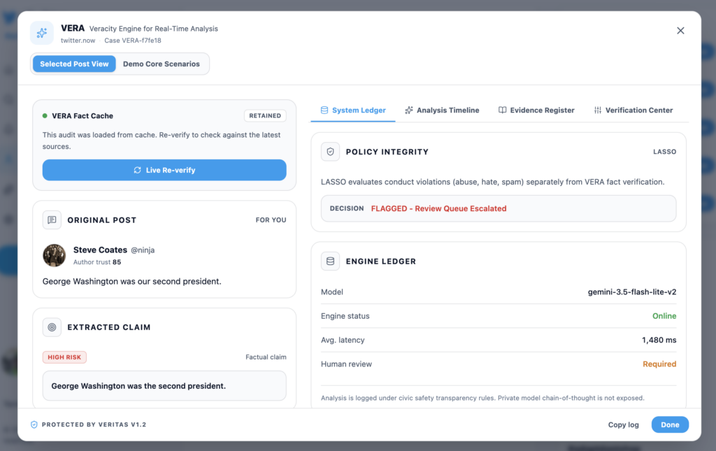 A screenshot of the Vera tool in action.