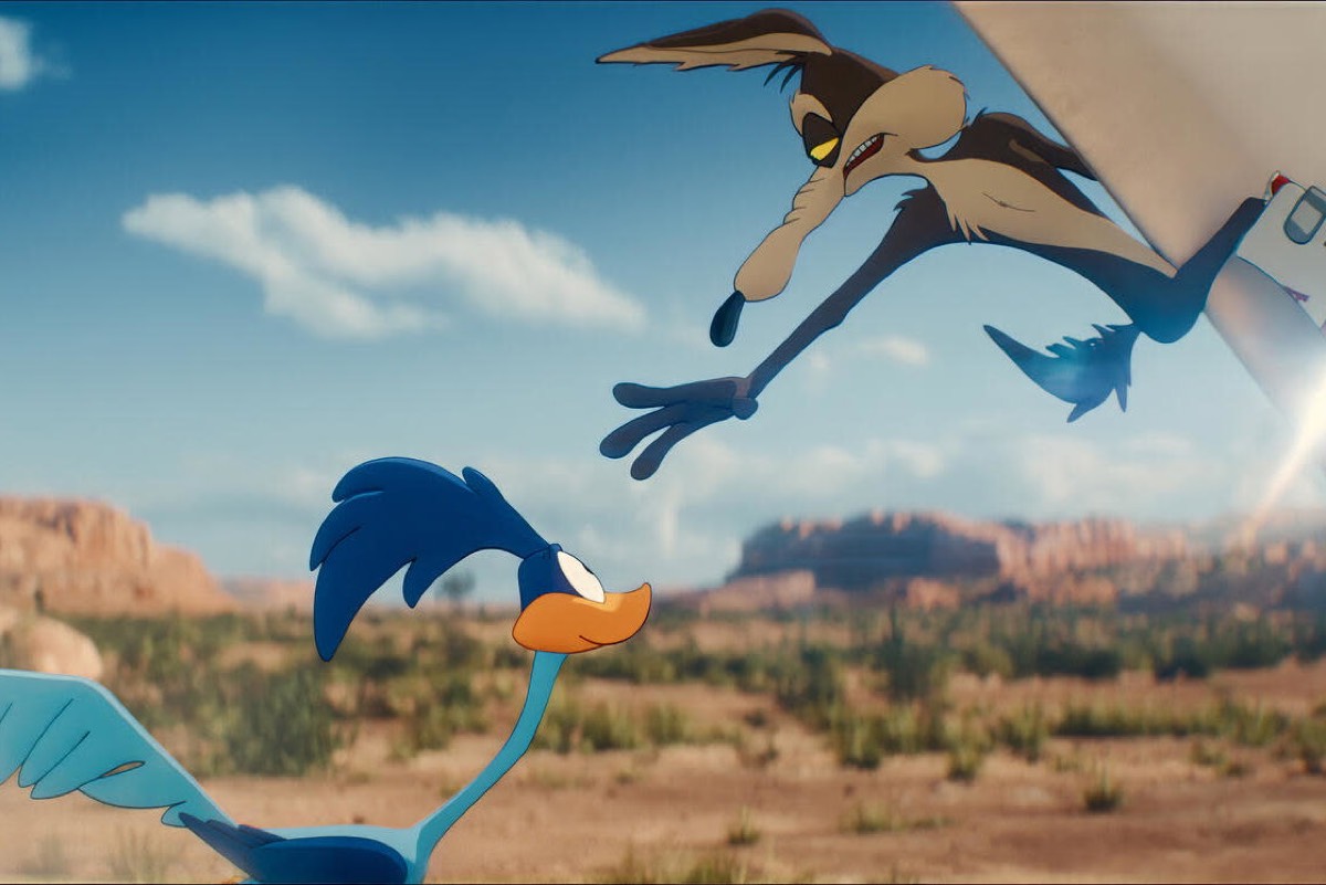 cartoon roadrunner evading a wily coyote
