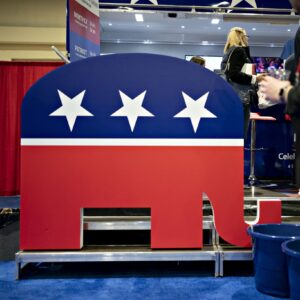 The Republican Party's elephant logo displayed at a conference