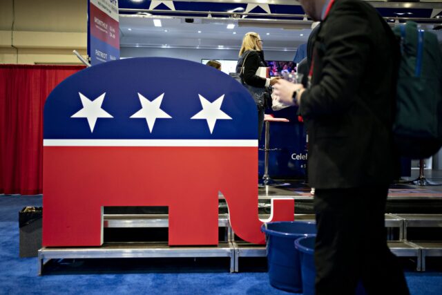 The Republican Party's elephant logo displayed at a conference