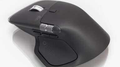 A Logitech MX Master 4 mouse on a white background.