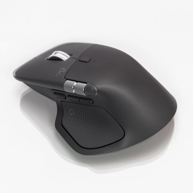 A Logitech MX Master 4 mouse on a white background.