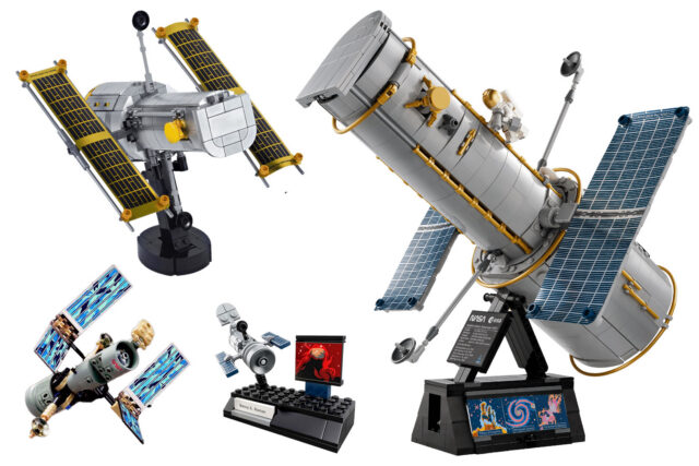 Montage image of various toy models of a space telescope.