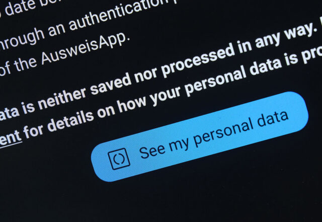Screenshot of personal data warning