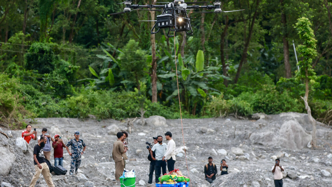 Drones deliver food and remove bodies after Nepal’s flood disaster