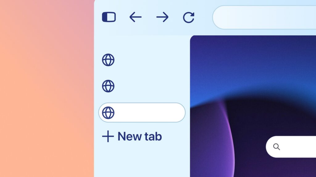 Vertical tabs on a web browser
