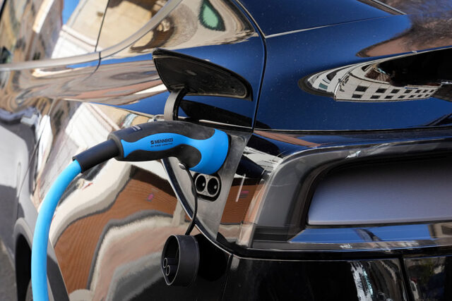 PERPIGNAN, FRANCE- SEPTEMBER 03: An electric vehicle charges batteries at Perpignan Charging Station in Rue du Castillet on September 03, 2026 in Perpignan, France. (Photo by Horacio Villalobos#Corbis/Corbis via Getty Images)