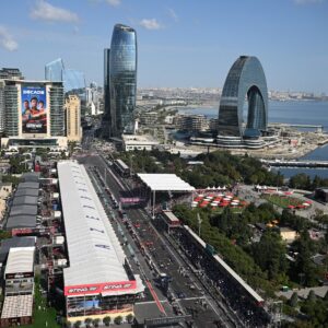 BAKU, AZERBAIJAN - SEPTEMBER 26: Cars line up on the grid for the race start during the F1 Grand Prix of Azerbaijan at Baku City Circuit on September 26, 2026 in Baku, Azerbaijan. (Photo by Mark Sutton - Formula 1/Formula 1 via Getty Images)