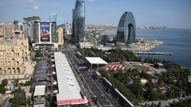 BAKU, AZERBAIJAN - SEPTEMBER 26: Cars line up on the grid for the race start during the F1 Grand Prix of Azerbaijan at Baku City Circuit on September 26, 2026 in Baku, Azerbaijan. (Photo by Mark Sutton - Formula 1/Formula 1 via Getty Images)