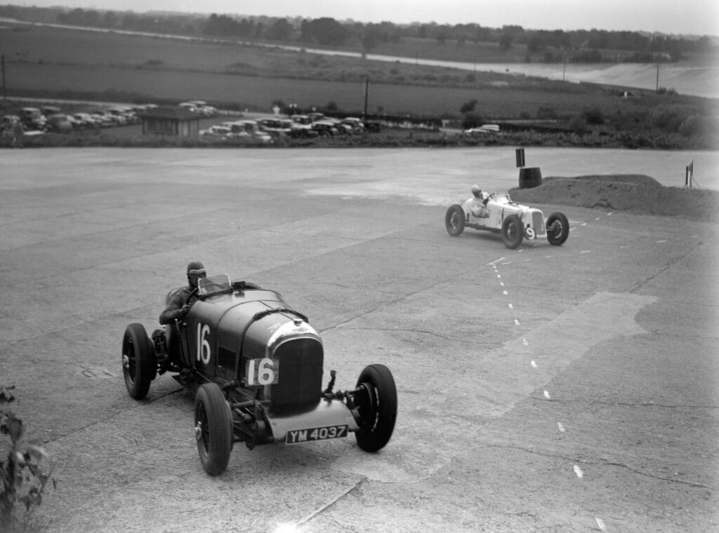 Kit Baker-Carr in a Bentley during the Mountain Race at Brooklands (Photo by Barratts/PA Images via Getty Images)