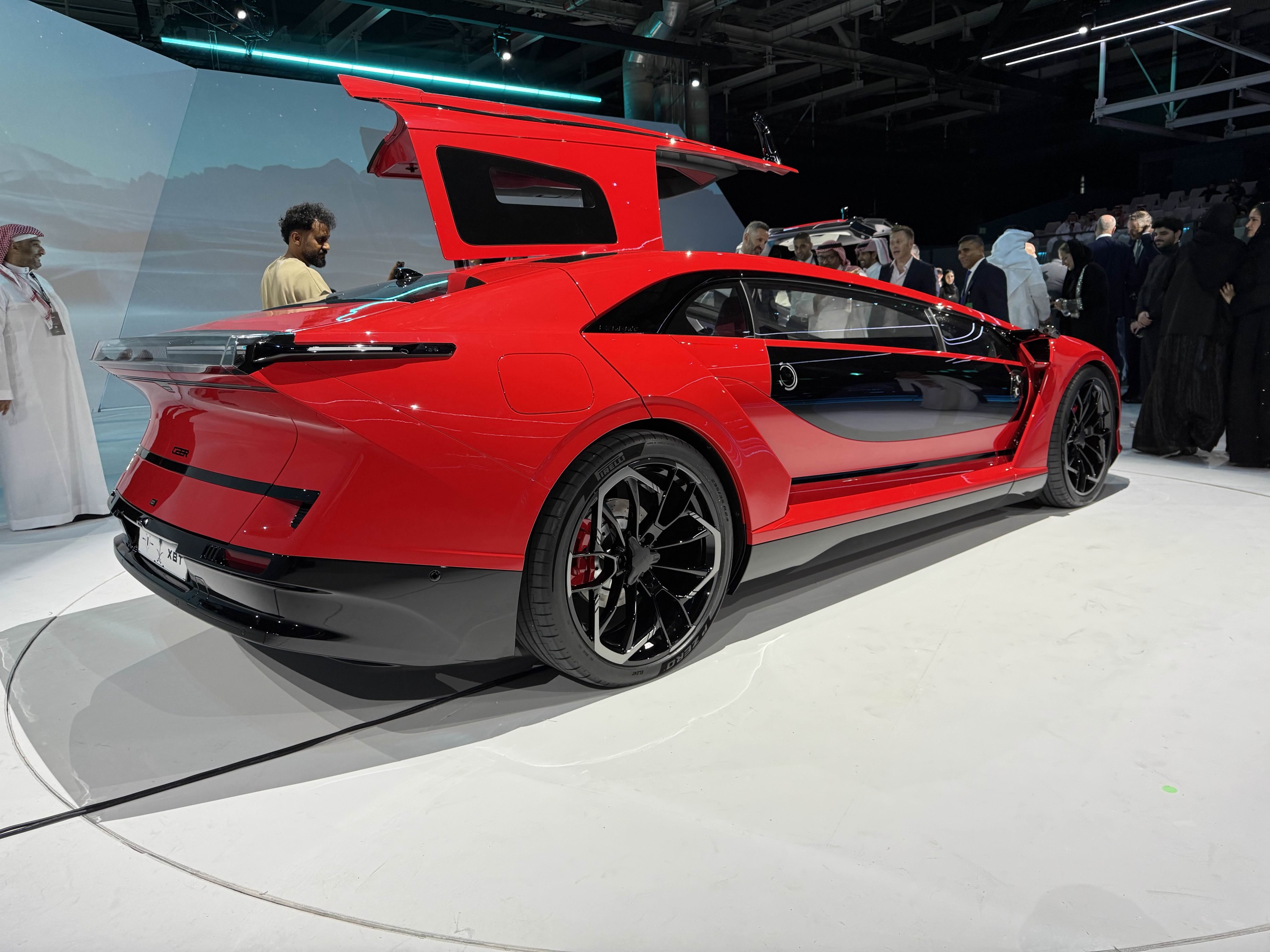 A red Exobot sedan