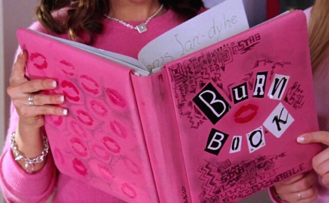 the infamous "Burn Book, all in pink, from the 2004 film Mean Girls