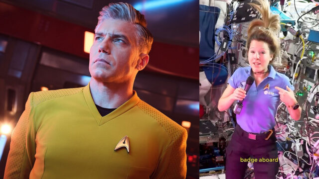 Montage of two images, one showing a man in golden tunic with silver and white hair and the other of a woman in a blue short-sleeve shirt and black pants with long blonde hair.