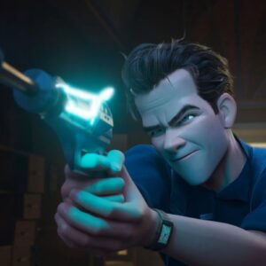 animated man aiming a futuristic ray gun