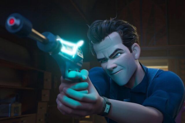 animated man aiming a futuristic ray gun