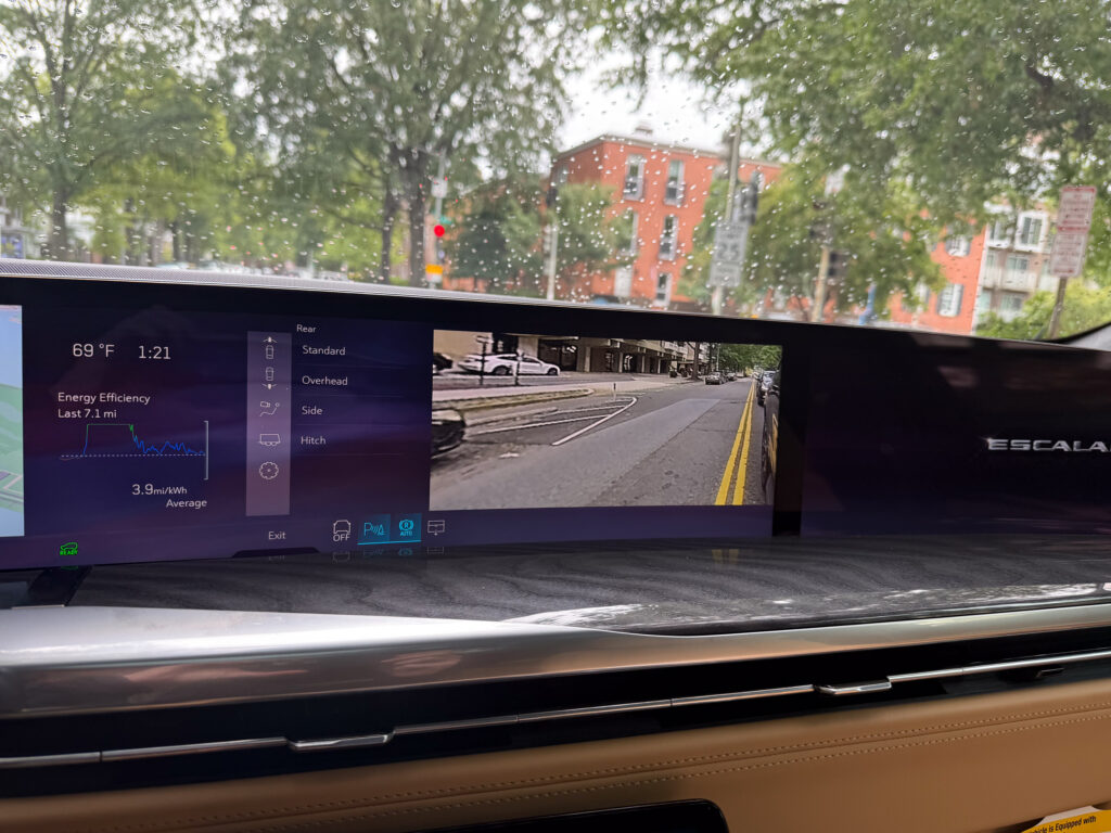 Cadillac Escalade IQ infotainment screen showing the side view camera