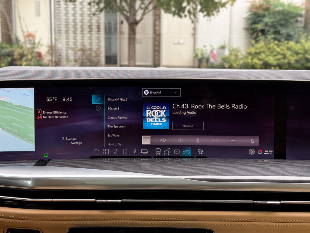 Cadillac Escalade IQ infotainment system displaying SiriusXM