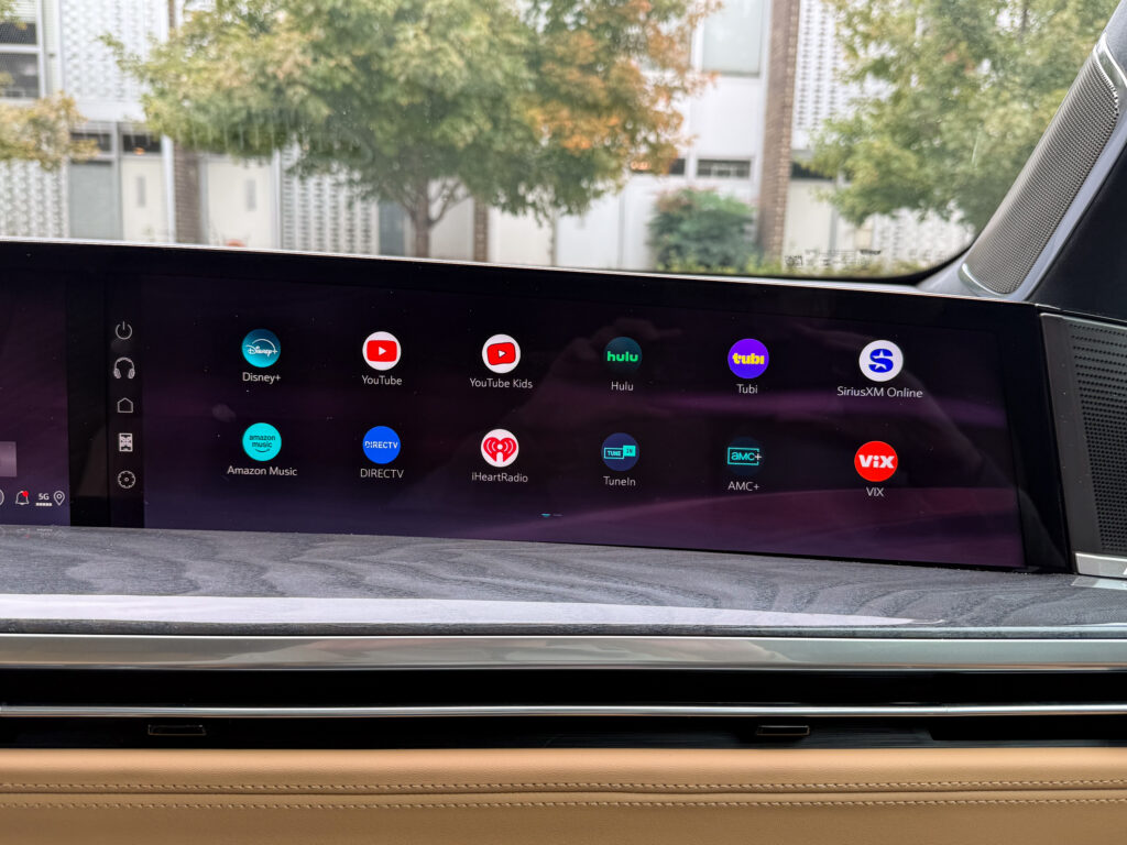 Cadillac Escalade IQ passenger screen displaying apps