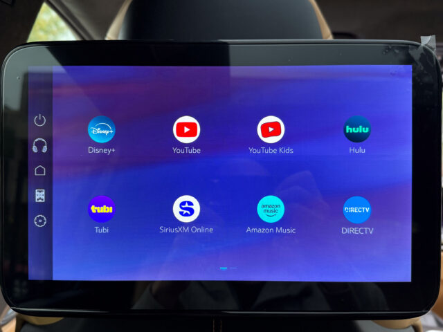 Cadillac Escalade IQ rear-seat entertainment screen displaying streaming apps