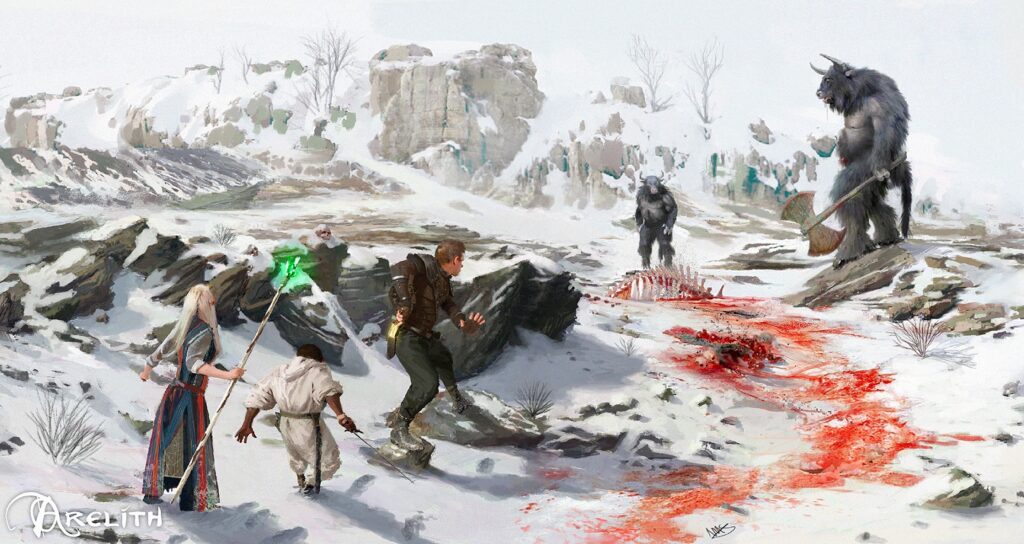 Adventurers battle in the snow