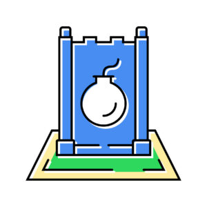 A cartoon version of a Stratego piece, specifically one showing a bomb.