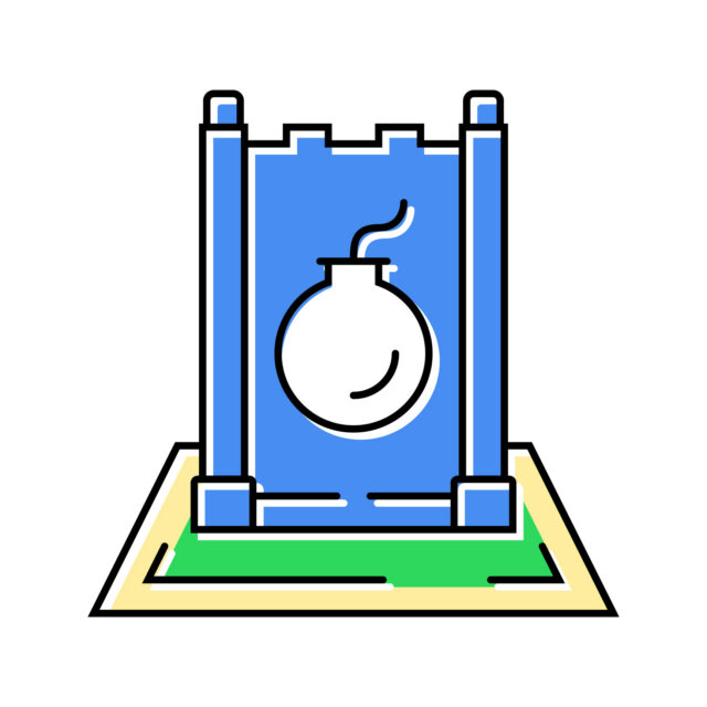 A cartoon version of a Stratego piece, specifically one showing a bomb.