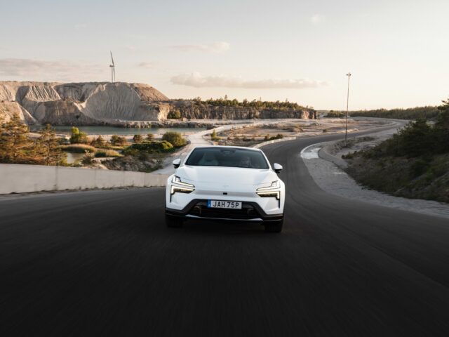 A white polestar on track.