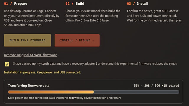A screen capture of a failed firmware install process.