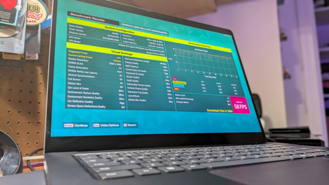 Benchmark results are displayed for Forza Horizon 6