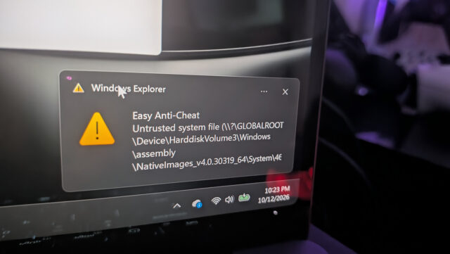 A Windows error message describes a system issue with AntiCheat