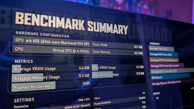 A benchmark summary highlighting the VRAM pool for Gears of War