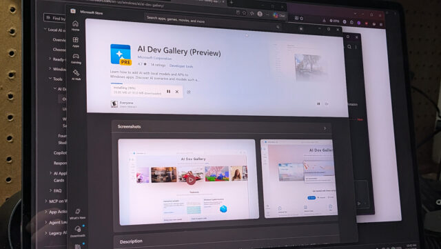 Windows 11 AI Dev Gallery (Preview) shown in the MS store
