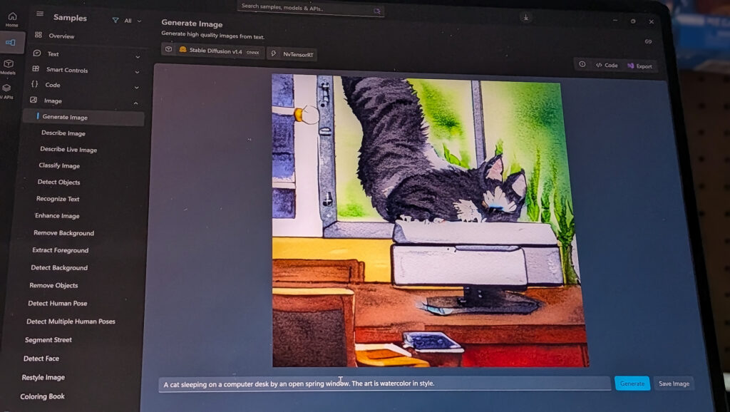 Stable Diffusion renders an image of a cat from a prompt.