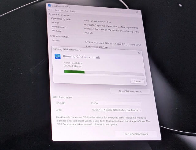 A GPU benchmark running via CUDA in Geekbench 7