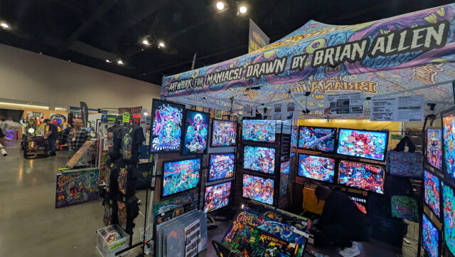 Pinball artist Brian Allen's artwork booth.