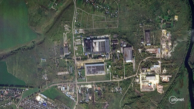 A satellite image showing damage to an AI data center owned by the Russian tech giant Yandex in the Sasovo region of Russia.