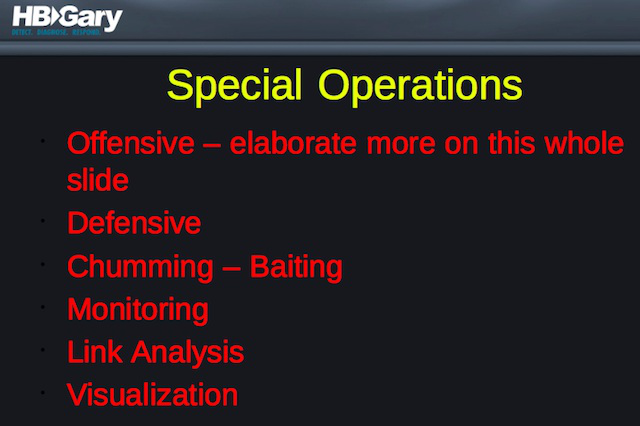 HBGary's "special ops," from an early slide