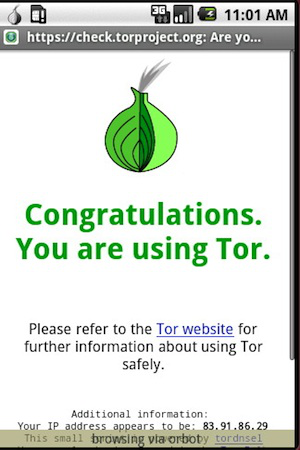 Web browsing through Tor