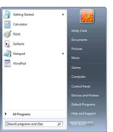 The traditional Windows 7 Start menu