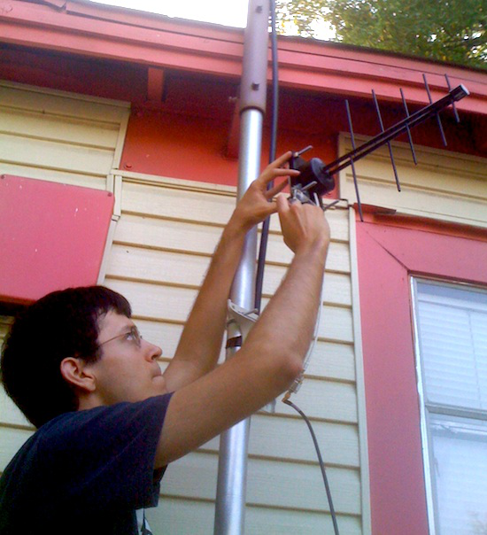 Guerra installing the Super WiFi antenna