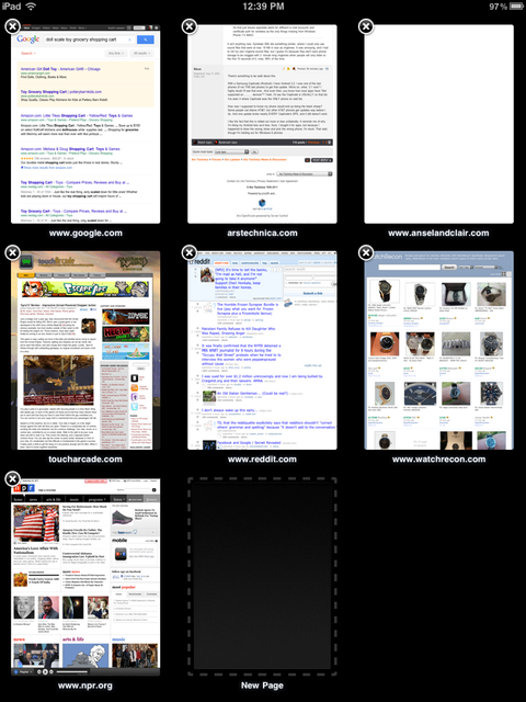 What Safari's tab interface looked like under iOS 4.x
