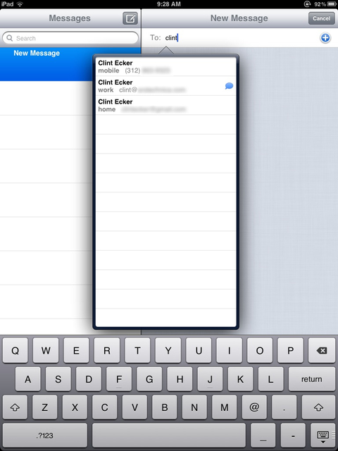 iMessage on the iPad identifies who can receive the messages with a little blue speech bubble.