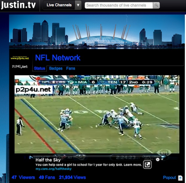 Facebook and   are full of pirated video streams of live NFL