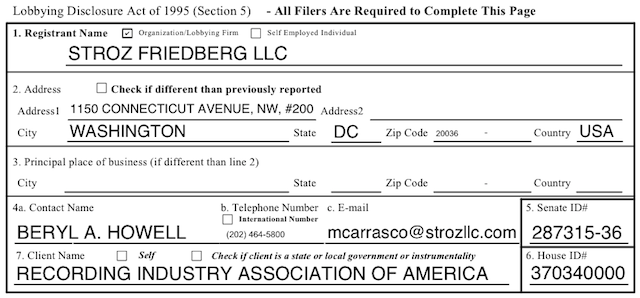 One of Howell's many lobbyist disclosure forms