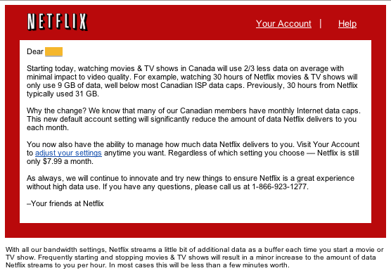 The Netflix e-mail announcement to Canadian subscribers