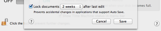 The auto-lock delay setting, cleverly hidden in the Time Machine preference pane