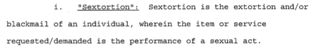 The government defines "sextortion"