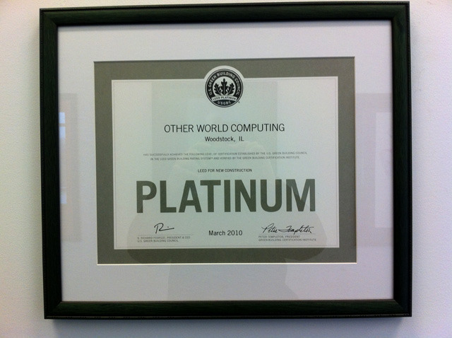 OWC's official LEED Platinum certificate.